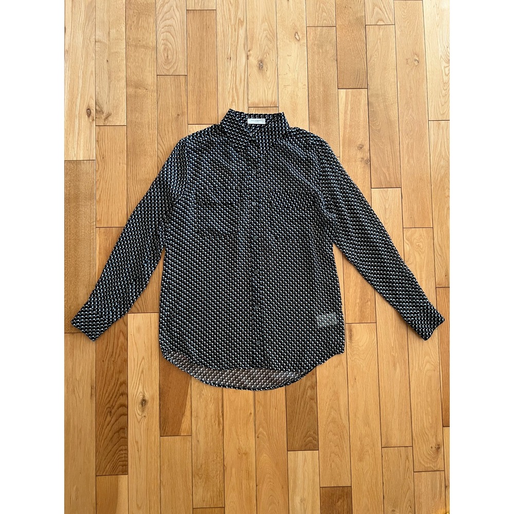 Equipment Femme Silk Long Sleeve Button Up Shirt Black Polka Dots Sheer Size M